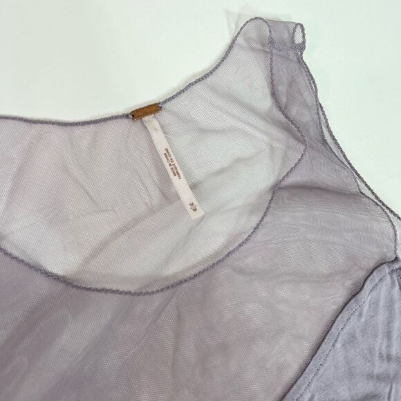 Free People Riley Chiffon Asymmetric Tank Top Medium Lilac Sheer Sleeveless Mesh - Picture 2 of 9